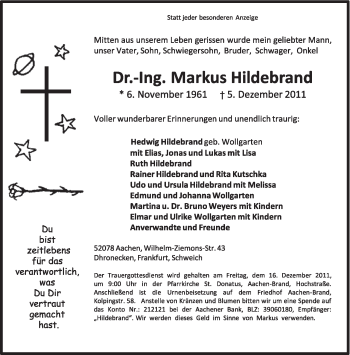 Todesanzeige von Markus Hildebrand von TRIERISCHER VOLKSFREUND