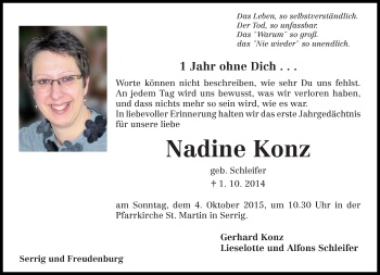 Todesanzeige von Nadine Konz von trierischer_volksfreund