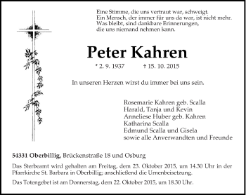 Todesanzeige von Peter Kahren von trierischer_volksfreund