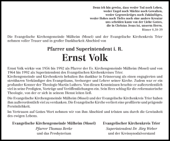 Todesanzeige von Ernst Volk von trierischer_volksfreund