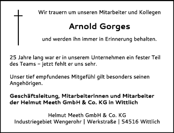 Todesanzeige von Arnold Gorges von trierischer_volksfreund