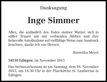 Todesanzeige von Inge Simmer von trierischer_volksfreund