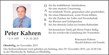 Todesanzeige von Peter Kahren von trierischer_volksfreund