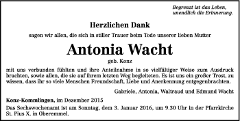 Todesanzeige von Antonia Wacht von trierischer_volksfreund