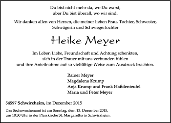 Todesanzeige von Heike Meyer von trierischer_volksfreund
