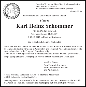 Todesanzeige von Karl Heinz Schommer von trierischer_volksfreund