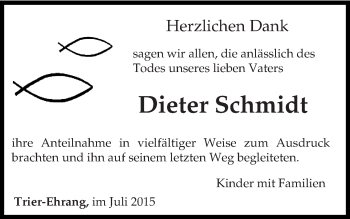 Todesanzeige von Dieter Schmidt von trierischer_volksfreund