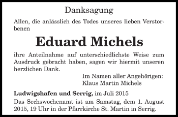 Todesanzeige von Eduard Michels von trierischer_volksfreund