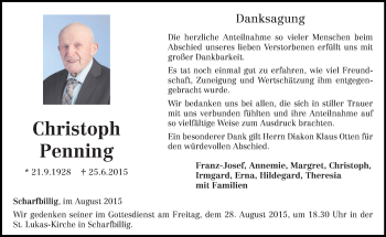 Todesanzeige von Christoph Penning von trierischer_volksfreund