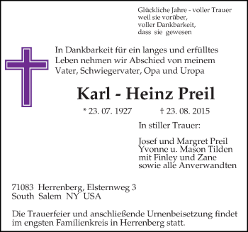 Todesanzeige von Karl-Heinz Preil von trierischer_volksfreund