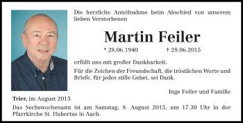 Todesanzeige von Martin Feiler von trierischer_volksfreund