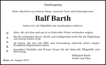 Todesanzeige von Ralf Barth von trierischer_volksfreund