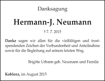 Todesanzeige von Hermann-J. Neumann von trierischer_volksfreund