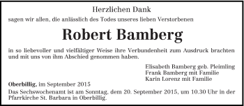 Todesanzeige von Robert Bamberg von trierischer_volksfreund