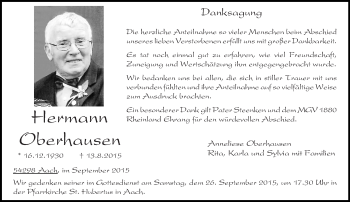 Todesanzeige von Hermann Oberhausen von trierischer_volksfreund