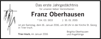 Todesanzeige von Franz Oberhausen von trierischer_volksfreund