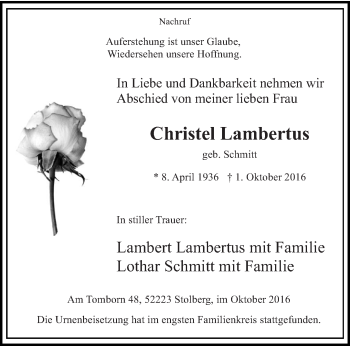 Todesanzeige von Christel Lambertus von trierischer_volksfreund