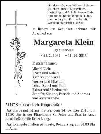 Todesanzeige von Walter Kessler von trierischer_volksfreund