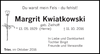 Todesanzeige von Margrit Kwiatkowski von trierischer_volksfreund