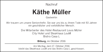Todesanzeige von Käthe Müller von trierischer_volksfreund