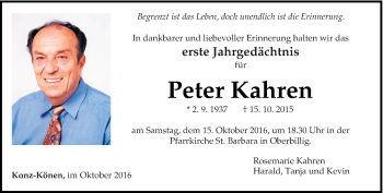 Todesanzeige von Peter Kahren von trierischer_volksfreund