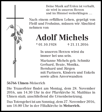 Todesanzeige von Adolf Michels von trierischer_volksfreund