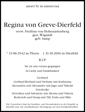 Todesanzeige von Regina von Greve-Dierfeld von trierischer_volksfreund