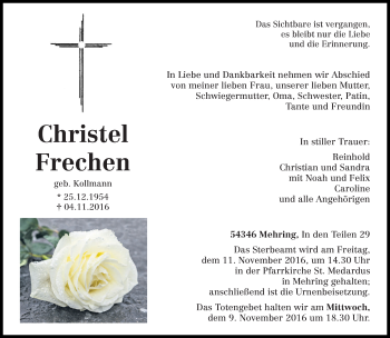 Todesanzeige von Christel Frechen von trierischer_volksfreund