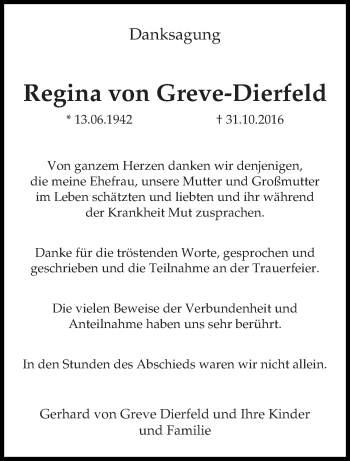 Todesanzeige von Regina von Greve-Dierfeld von trierischer_volksfreund