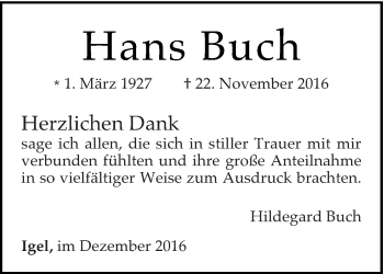 Todesanzeige von Hans Buch von trierischer_volksfreund