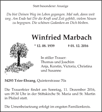 Todesanzeige von Winfried Marbach von trierischer_volksfreund