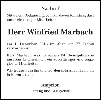 Todesanzeige von Winfried Marbach von trierischer_volksfreund
