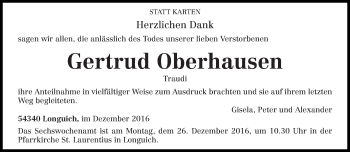 Todesanzeige von Gertrud Oberhausen von trierischer_volksfreund