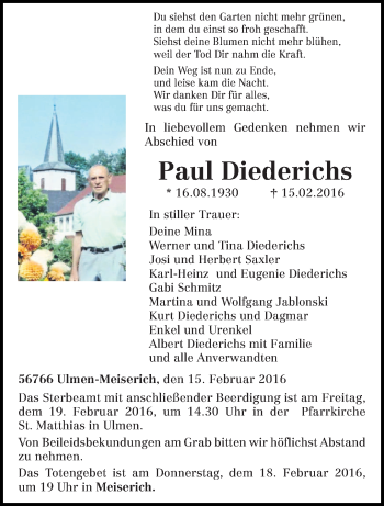 Todesanzeige von Paul Diederichs von trierischer_volksfreund