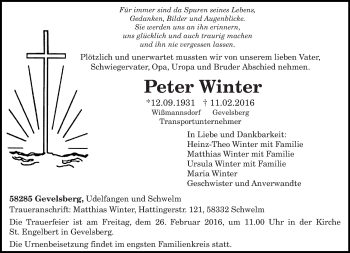 Todesanzeige von Peter Winter von trierischer_volksfreund