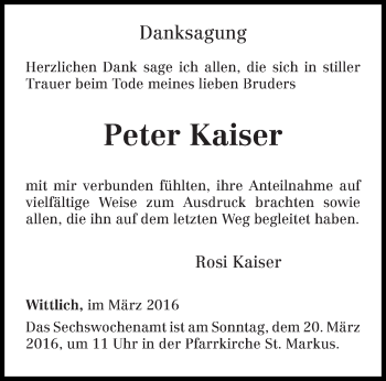 Todesanzeige von Peter Kaiser von trierischer_volksfreund