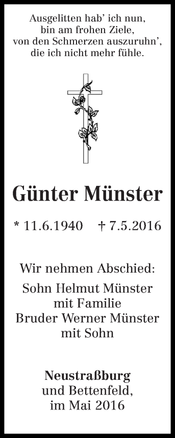 Todesanzeige von Günter Münster von trierischer_volksfreund