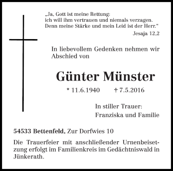 Todesanzeige von Günter Münster von trierischer_volksfreund