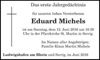 Todesanzeige von Eduard Michels von trierischer_volksfreund