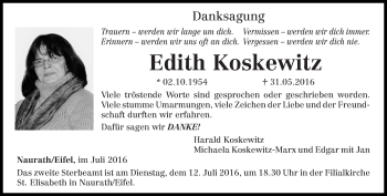 Todesanzeige von Edith Koskewitz von trierischer_volksfreund
