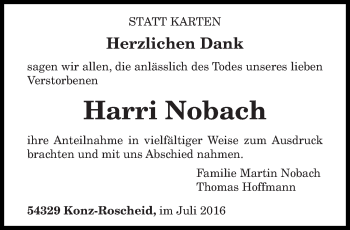 Todesanzeige von Harri Nobach von trierischer_volksfreund