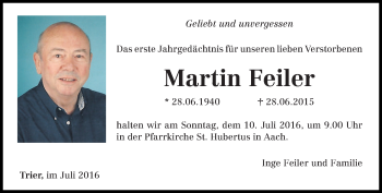 Todesanzeige von Martin Feiler von trierischer_volksfreund