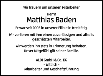 Todesanzeige von Matthias Baden von trierischer_volksfreund