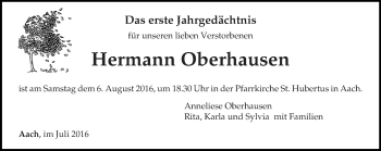 Todesanzeige von Hermann Oberhausen von trierischer_volksfreund