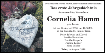 Todesanzeige von Cornelia Hamm von trierischer_volksfreund