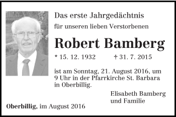 Todesanzeige von Robert Bamberg von trierischer_volksfreund