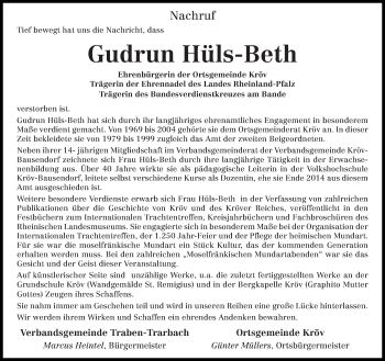 Todesanzeige von Gudrun Hüls-Beth von trierischer_volksfreund