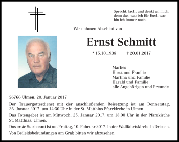 Todesanzeige von Ernst Schmitt von trierischer_volksfreund