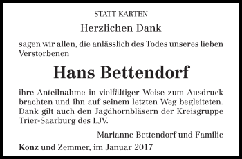 Todesanzeige von Hans Bettendorf von trierischer_volksfreund