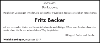 Todesanzeige von Fritz Becker von trierischer_volksfreund